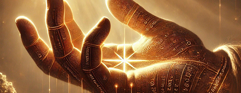 Image of Isaiah 49:16 Bible verse, showing God's love and protection, with the verse etched into His hands to represent eternal care.