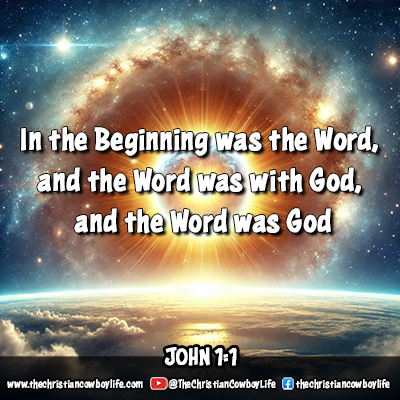Cosmic explosion above Earth representing the divine power and creation in John 1:1, featuring the verse: ‘In the beginning was the Word, and the Word was with God, and the Word was God.
