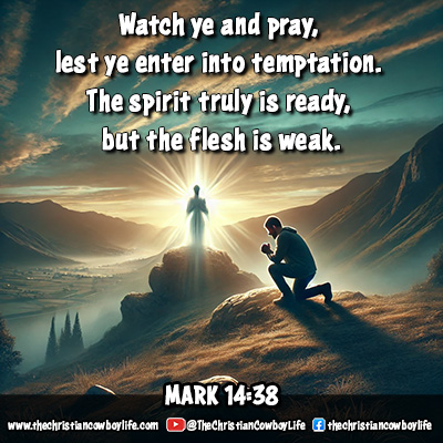 A powerful image capturing the essence of Mark 14:38, showcasing a person in prayer, symbolizing strength in weakness and the importance of seeking God in times of temptation.