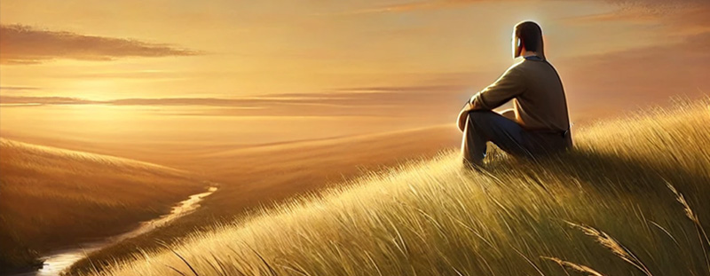 A serene country scene at sunset, with Philippians 4:11, symbolizing contentment and God’s peace through every season of life.