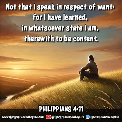 A peaceful sunset scene over a country landscape, reflecting the theme of contentment and trust in God’s provision, with Philippians 4:11 as a reminder to find peace in all circumstances.