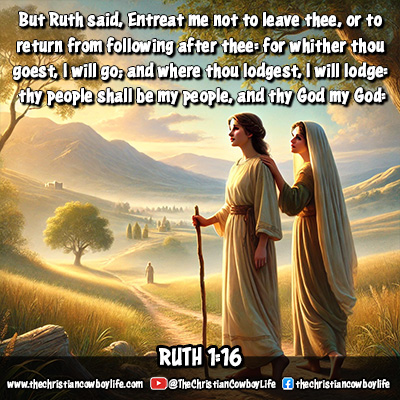Ruth and Naomi walking together, their steps unified in faith and loyalty, symbolizing unwavering commitment. This image reflects Ruth’s decision to follow Naomi wherever she goes, embracing faith and trust in God