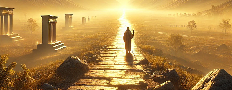 A rustic path leading to the sunrise, symbolizing devotion and obedience as mentioned in Exodus 23:13.