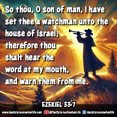 An image of a watchman standing on a hill at sunrise, symbolizing vigilance and duty as described in Ezekiel 33:7.