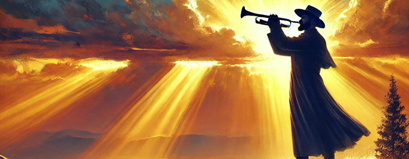 A sunrise landscape with a watchman standing on a hill, symbolizing vigilance and the call to warn others from Ezekiel 33:7.