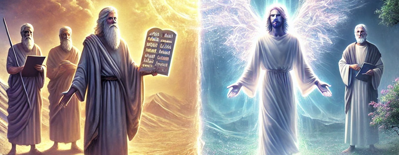 An image symbolizing the shift from law to grace, representing the truth and love brought by Jesus Christ in John 1:17, emphasizing God’s mercy over rules.