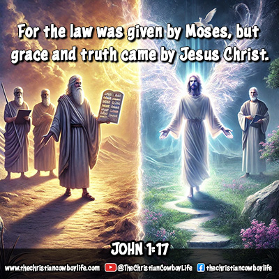 An image symbolizing the transition from the law of Moses to the grace and truth brought by Jesus Christ, as described in John 1:17, highlighting God’s gift of love and mercy.
