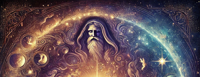 A vibrant cosmic illustration of God’s creation, symbolizing the eternal power and purpose behind all things, inspired by John 1:2-3.