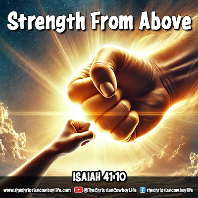 A divine hand glowing with heavenly light reaches down from the sky to fist bump a human hand, symbolizing God’s strength and presence. Inspired by Isaiah 41:10, this image reminds us that we are never alone in our struggles.