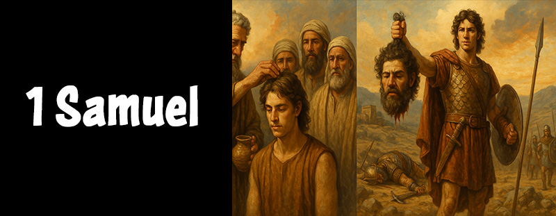 David holds Goliath’s head while Samuel anoints him