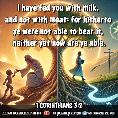 A symbolic visual of spiritual growth inspired by 1 Corinthians 3:2, showing a transition from spiritual infancy to maturity through peaceful, nature-filled imagery.
