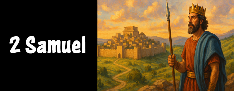 A crowned King David overlooking ancient Jerusalem at sunset