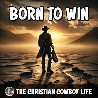 Cowboy standing on a barren road at sunset, holding a guitar and looking into the distance in deep contemplation.