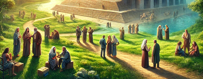 Inspirational blog image for Genesis 11:1 featuring symbolic imagery of unity and communication before the scattering of nations.