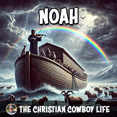 Illustration of Noah’s Ark with animals boarding under a stormy sky, symbolizing faith and resilience.
