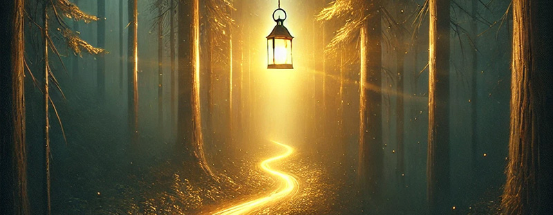 A powerful Bible verse image with Psalm 119:105, showcasing a glowing lantern lighting a dark path, symbolizing God's Word as the light guiding us through life’s challenges.