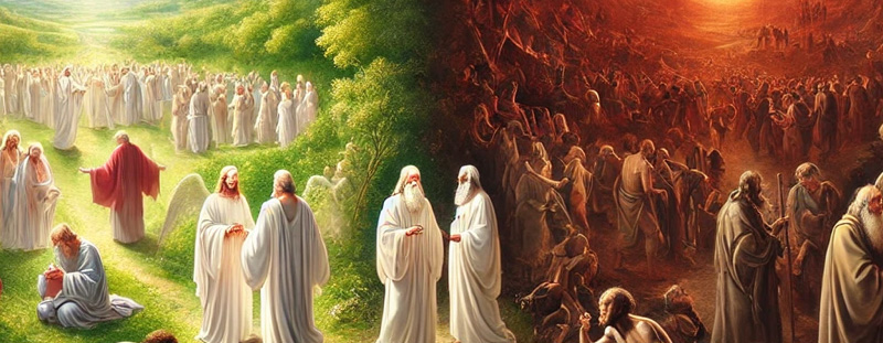 A vivid biblical scene portraying various Bible characters, revealing the contrast between the faithful and the rebellious.