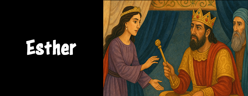 Queen Esther standing boldly before King Xerxes, her courage shining through.