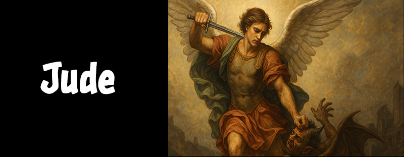 Archangel Michael standing over a defeated demon