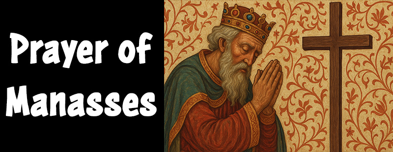 An elderly king in prayer before a cross on a golden ornate background