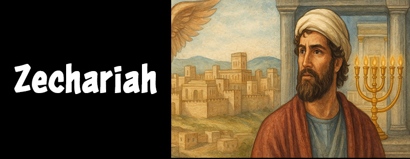 Prophetic vision scene with angelic figure and temple under twilight sky