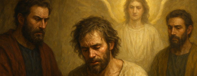 Representation of 1 Corinthians 5:5 illustrating the tension between discipline and redemption, emphasizing God’s love that seeks to save the spirit.