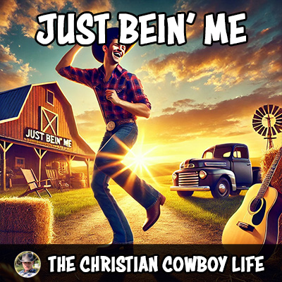 An image of a cowboy joyfully dancing with guitar in hand, symbolizing the song’s message of freedom and authenticity.