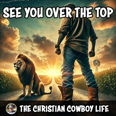 A rugged country-inspired image featuring boots on gravel and a cross in the background, symbolizing faith, perseverance, and the gritty journey described in the song “See You Over The Top.”