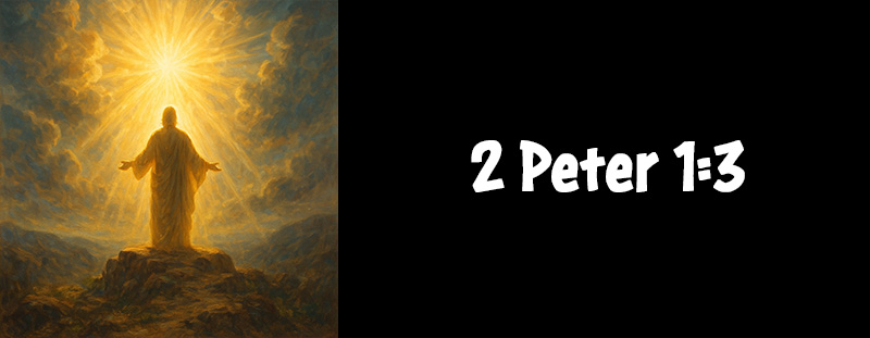 This image represents 2 Peter 1:3 and has an overlay that reads: "According as his divine power hath given unto us all things that pertain unto life and godliness, through the knowledge of him that hath called us to glory and virtue." - 2 Peter 1:3