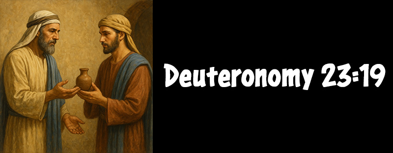 This image represents Deuteronomy 23:19 and has an overlay that reads: "Thou shalt not lend upon usury to thy brother; usury of money, usury of victuals, usury of any thing that is lent upon usury." - Deuteronomy 23:19