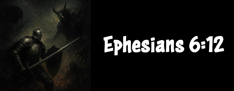 This image represents Ephesians 6:12 and has an overlay that reads: “For we wrestle not against flesh and blood, but against principalities, against powers, against the rulers of the darkness of this world, against spiritual wickedness in high places.” — Ephesians 6:12