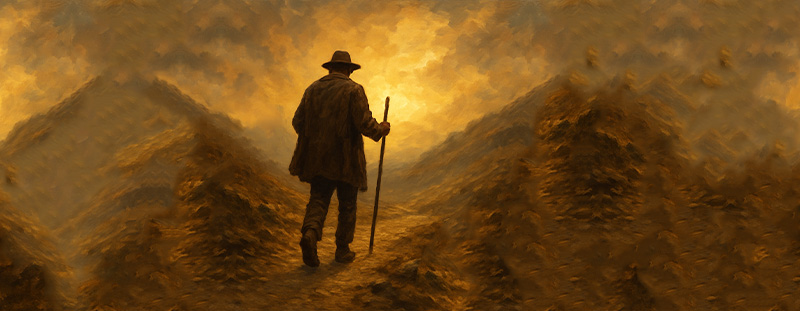 Illustration of a steadfast believer walking a rugged path, representing perseverance and blessing for those persecuted for righteousness.