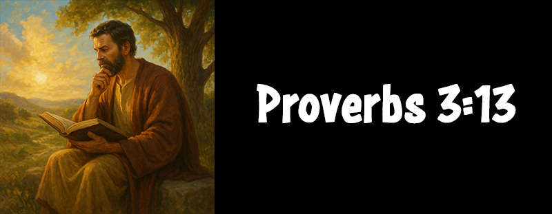 This image represents Proverbs 3:13 and has an overlay that reads: “Happy is the man that findeth wisdom, and the man that getteth understanding.” — Proverbs 3:13