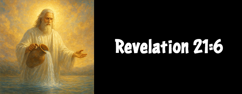 This image represents Revelation 21:6 and has an overlay that reads: “And he said unto me, It is done. I am Alpha and Omega, the beginning and the end. I will give unto him that is athirst of the fountain of the water of life freely.”-Revelation 21:6