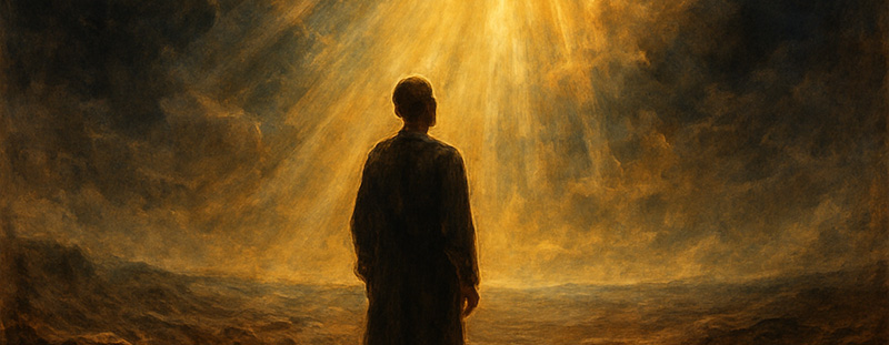 A rugged cowboy riding into the sunrise, symbolizing perseverance through hardships toward eternal glory, reflecting Romans 8:18.