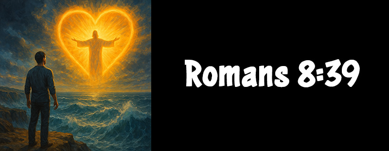 This image represents Romans 8:39 and has an overlay that reads: "Nor height, nor depth, nor any other creature, shall be able to separate us from the love of God, which is in Christ Jesus our Lord." — Romans 8:39