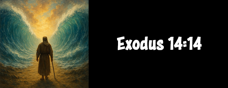 This image represents Exodus 14:14 and has an overlay that reads: “The Lord shall fight for you, and ye shall hold your peace.” — Exodus 14:14