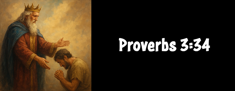 This image represents Proverbs 3:34 and has an overlay that reads: “Surely he scorneth the scorners: but he giveth grace unto the lowly.” — Proverbs 3:34