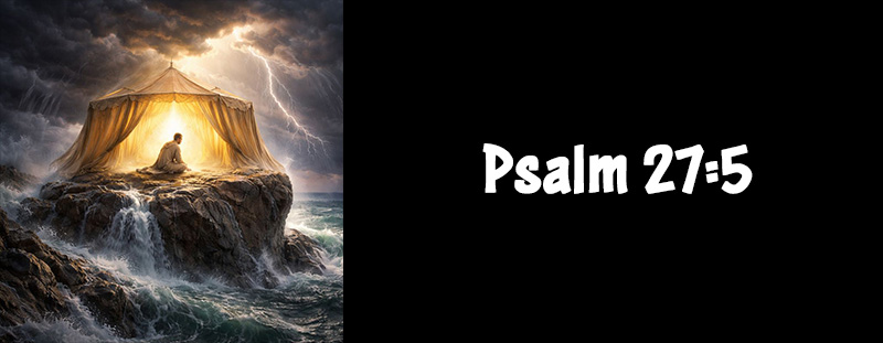 This image represents Psalm 27:5 and has an overlay that reads: “For in the time of trouble he shall hide me in his pavilion: in the secret of his tabernacle shall he hide me; he shall set me up upon a rock.” - Psalm 27:5