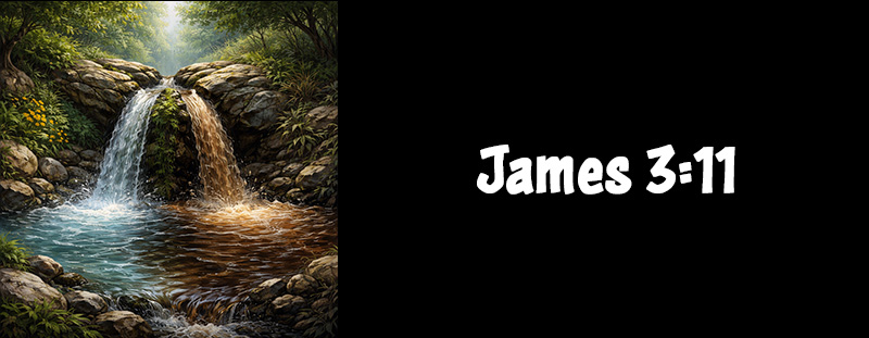 James 3:11 Bible verse reference displayed with scripture text emphasizing the message about pure speech and the consistency of a fountain.