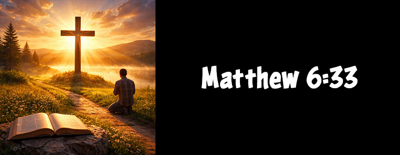Bible verse Matthew 6:33 KJV displayed with scripture reference emphasizing seeking the kingdom of God first
