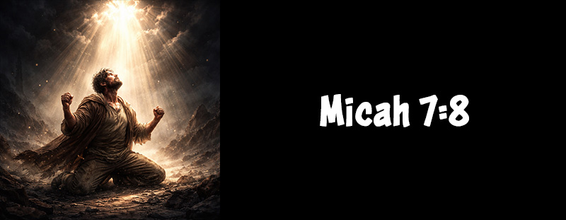 Micah 7:8 KJV Bible verse about rising after falling and God being our light in darkness.