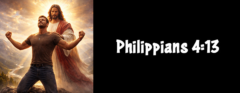 A motivational Bible verse from Philippians 4:13, emphasizing strength through Christ for believers.