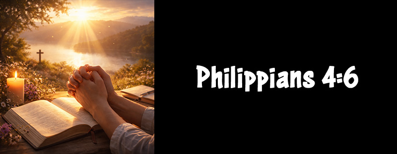 Inspirational Bible verse Philippians 4:6 from the KJV, encouraging prayer, thanksgiving, and peace.