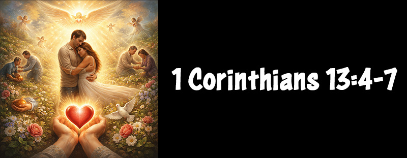 1 Corinthians 13:4–7 KJV scripture about love, patience, kindness, and enduring faith