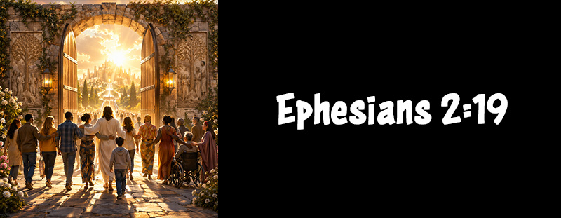 Image displaying Ephesians 2:19 KJV highlighting believers as fellowcitizens with the saints and members of God’s household.