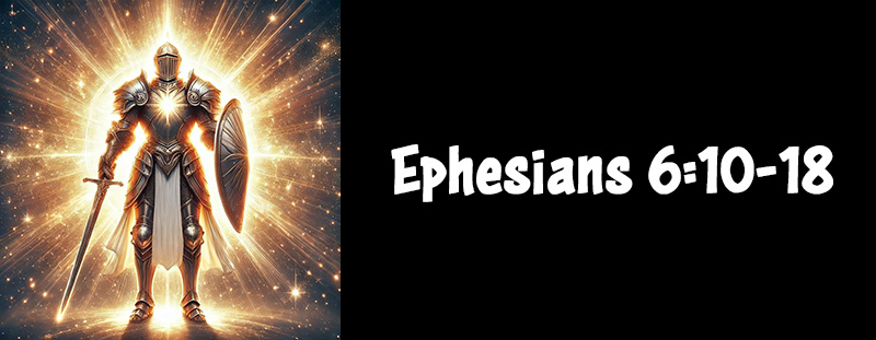 Ephesians 6:10‑18 displayed boldly with a cowboy-inspired design, emphasizing spiritual armor and strength in the Lord.