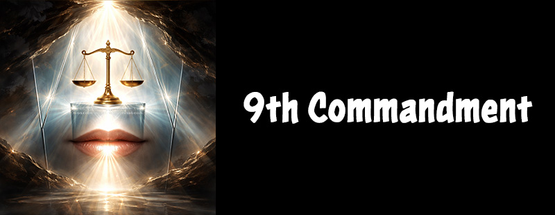 A glowing pair of balanced scales atop a transparent pedestal, with light streaming through a clear glass pane. Below, illuminated lips emit radiant light as shadows recede, symbolizing truth and moral clarity.